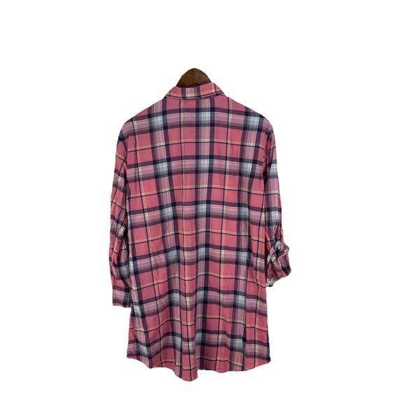 Lauren Ralph Lauren pink plaid tunic length button down shirt dress size Small - Picture 2 of 8